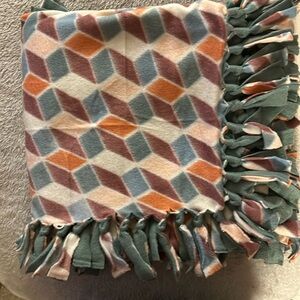 50x60” fleece tie blanket. 3D cube pattern fleece - light green fleece backing.